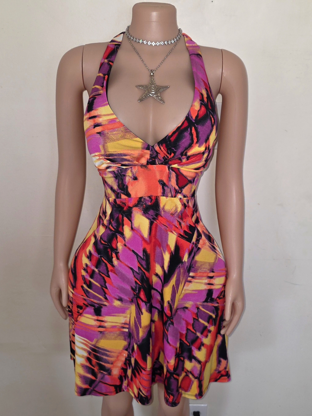Bisou Bisou Multicolor Summer Dress - Pink, Yellow, Orange, Black
